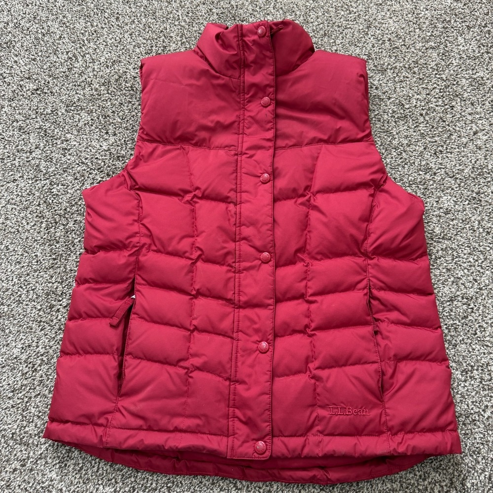 L.L.Bean Vest Women's Medium Red Down Quilted Puffer Pertex DownTek Full Zip